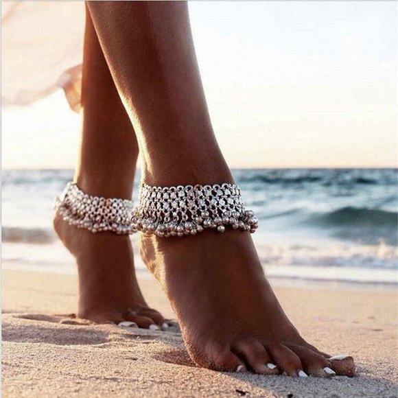 Bohemian Bridal Barefoot Sandals-New Silver Bells Beach Wedding Jewelry - Picture 5 of 9